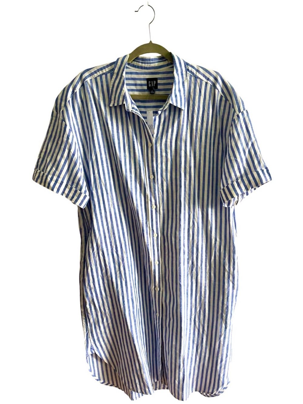 GAP Women’s Blue and White Striped Short Sleeve Button-Down Shirt Dress, NWT